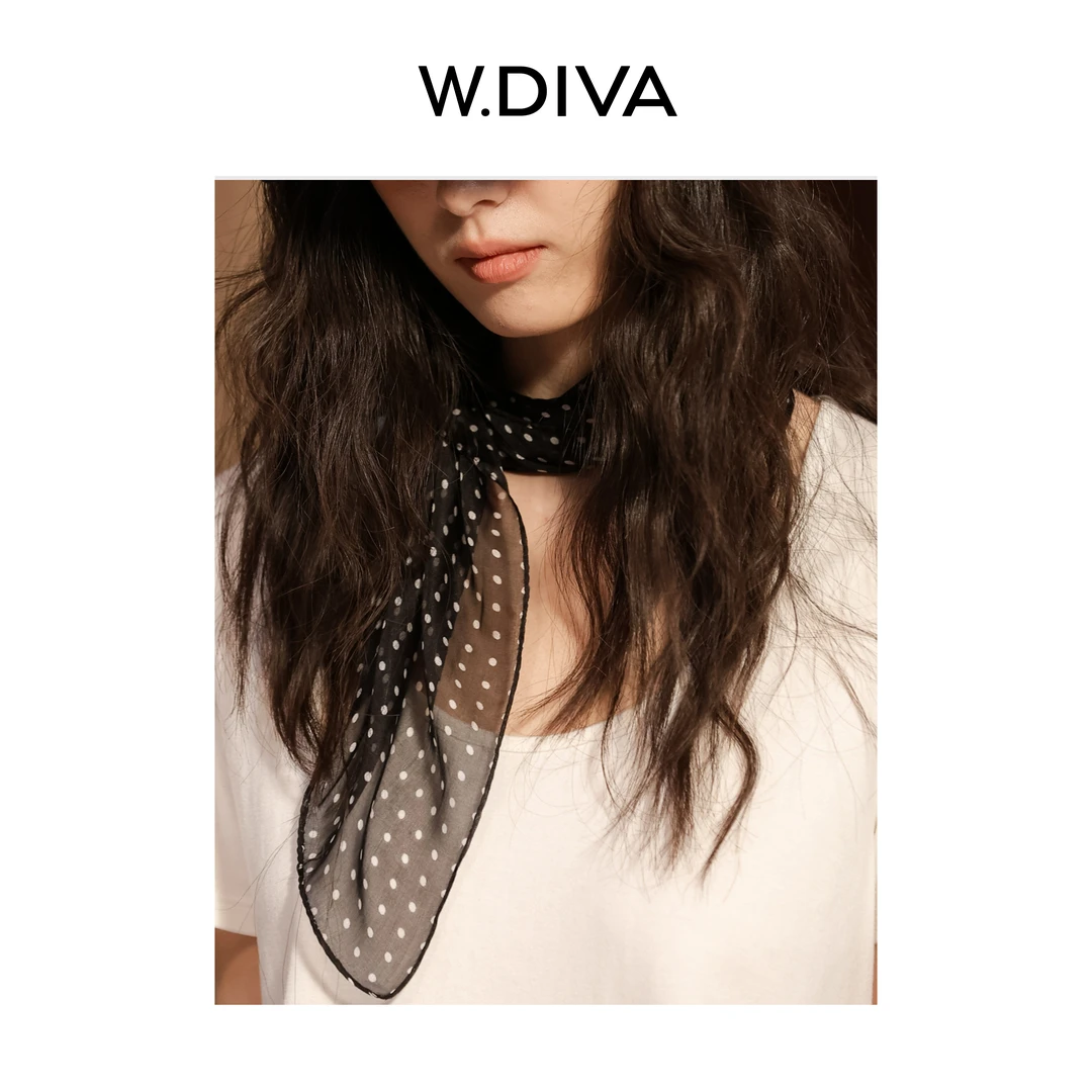 W.Diva【浮绘】桑蚕丝复古摩登浪漫波尔卡圆点真丝丝巾女50J211888