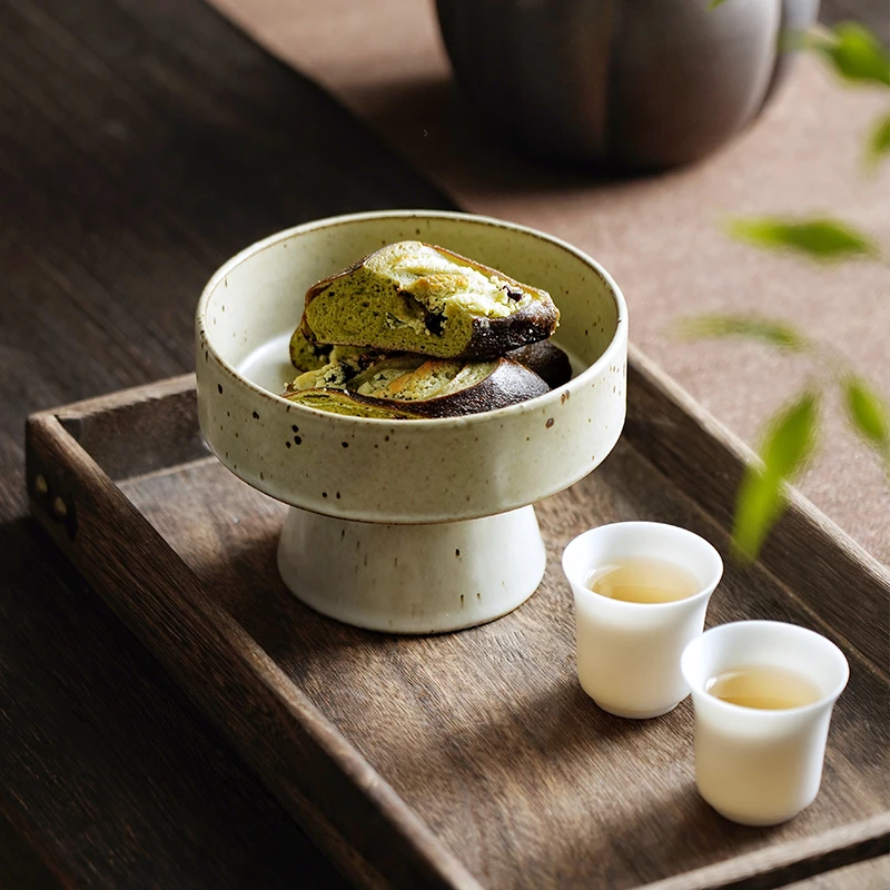 粗陶复古甜品点心碗日式餐厅家用料理碗创意高脚水果碗客厅茶点碗