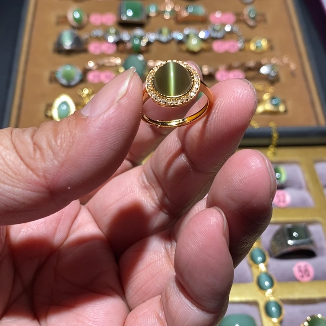 和田玉（碧玉）戒指银S925镶嵌研**器