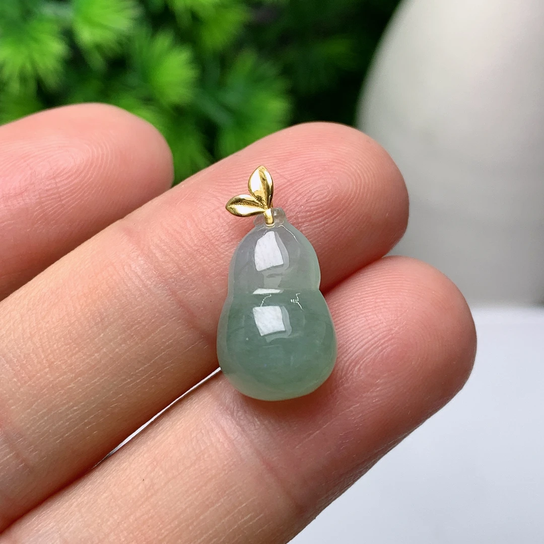 天然翡翠A货18k金镶嵌葫芦吊坠250825  尺寸:16.5*10.2*7.3