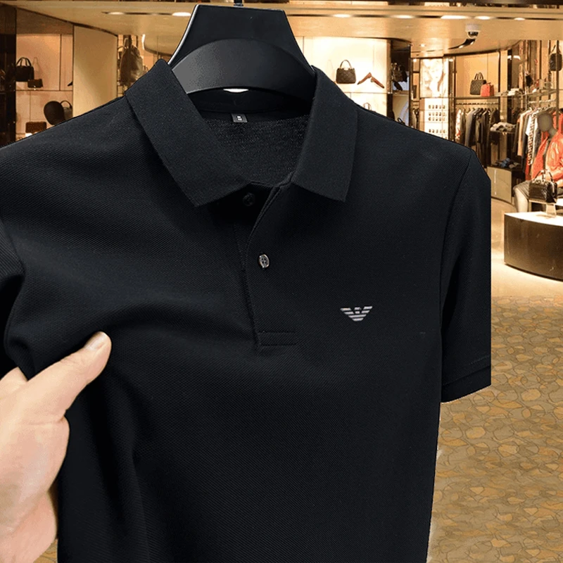 专柜正品纯棉男士短袖t恤中年男装商务万针刺绣polo衫男款