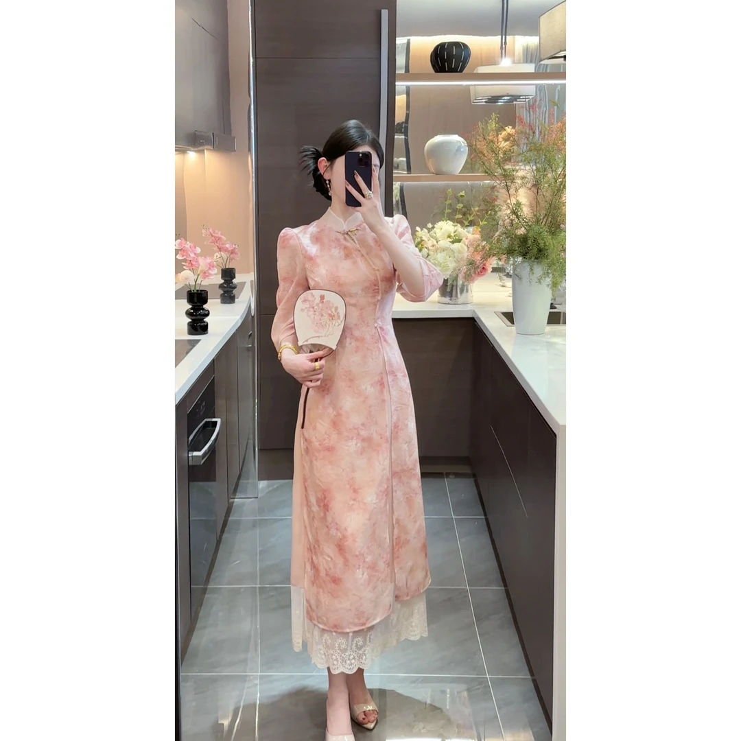 【周粥】【红尘】2025新款新中式渐变晕染气质收身连衣裙JJC5LYQ1221