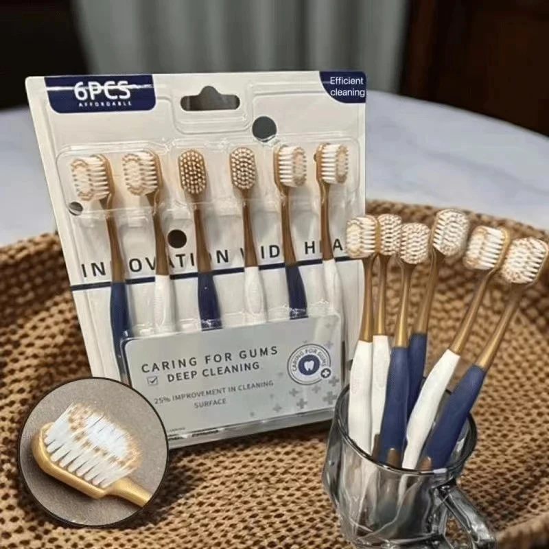 6支装牙刷宽头软毛超市牙刷成人情侣深层洁齿护龈家用家庭装