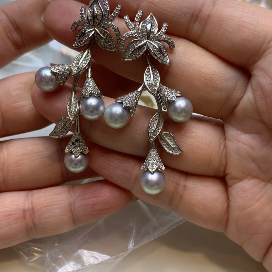 银S925镶嵌耳饰海水珍珠