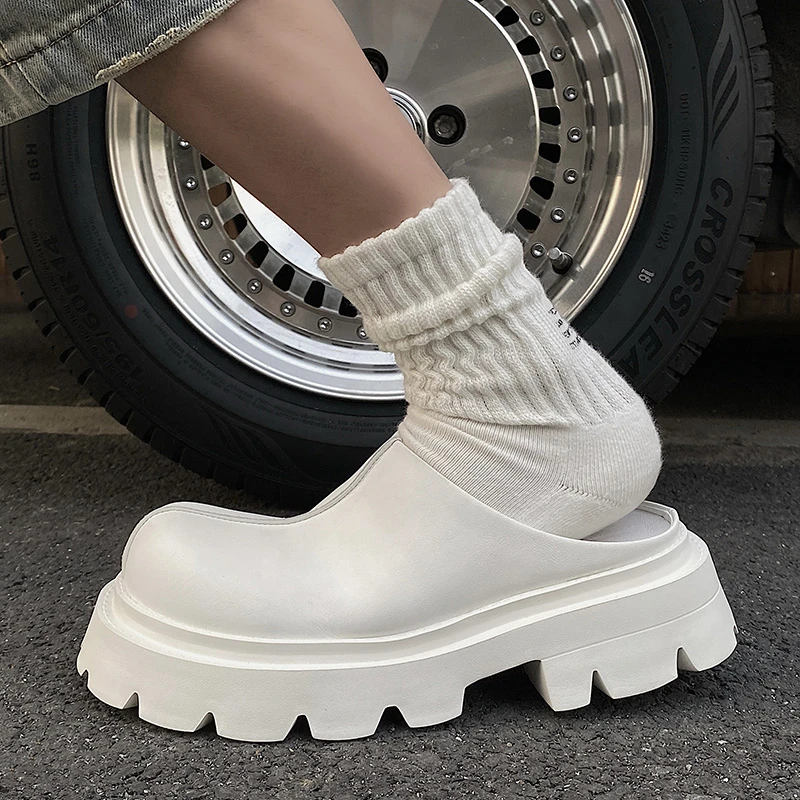 白色休闲勃肯鞋男款包头增高松糕厚底拖鞋夏季外穿无后跟懒人鞋潮