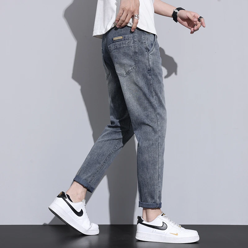 2025年春夏季薄款男士复古修身潮牌小脚九分牛仔裤子男