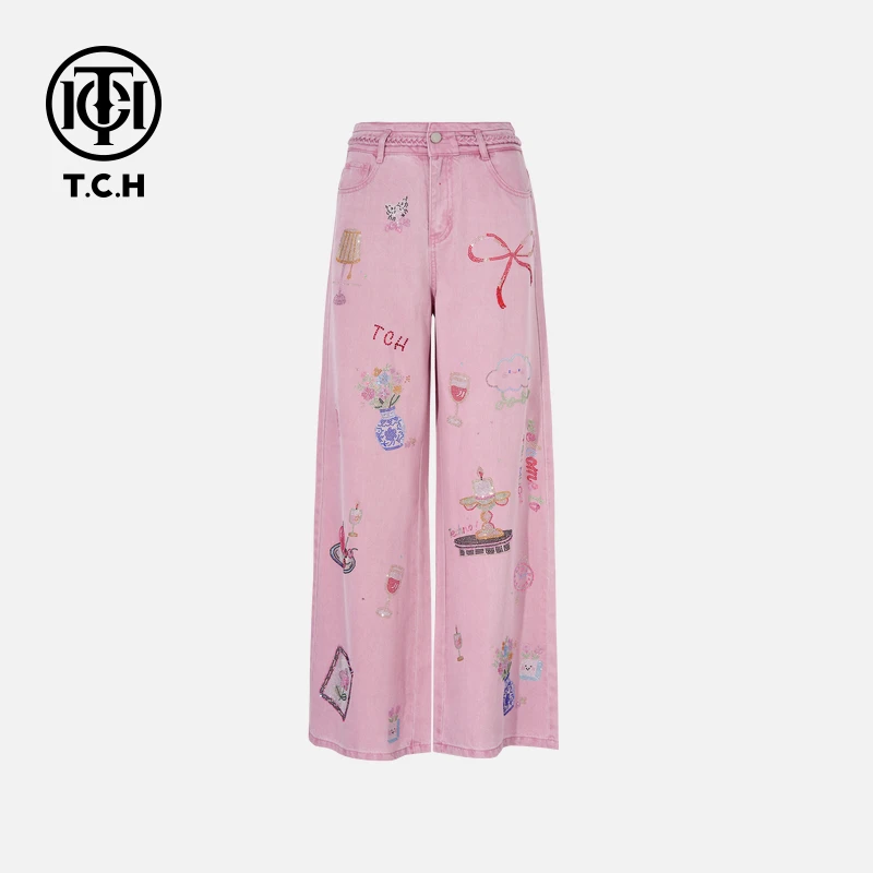 TCH私服烫钻工艺新时尚淑女百搭新潮流长裤女T75B20E5148轻奢tch