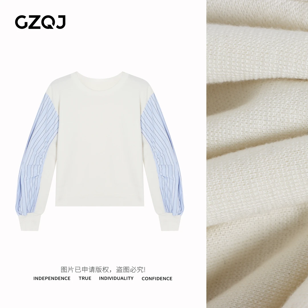 广州琴姐【心动赴约】春季新款条纹长袖宽松圆领针织衫上衣女71007