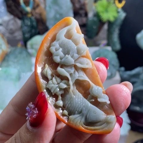 【闪购商品】颈饰未镶嵌翡翠荷叶鱼