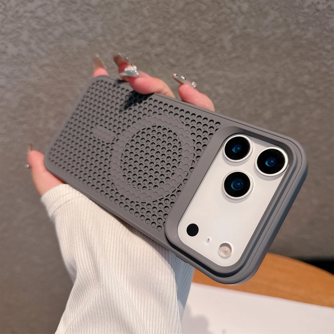 适用于iphone17promax手机壳磁吸网孔散热苹果16硬底软边15防摔14
