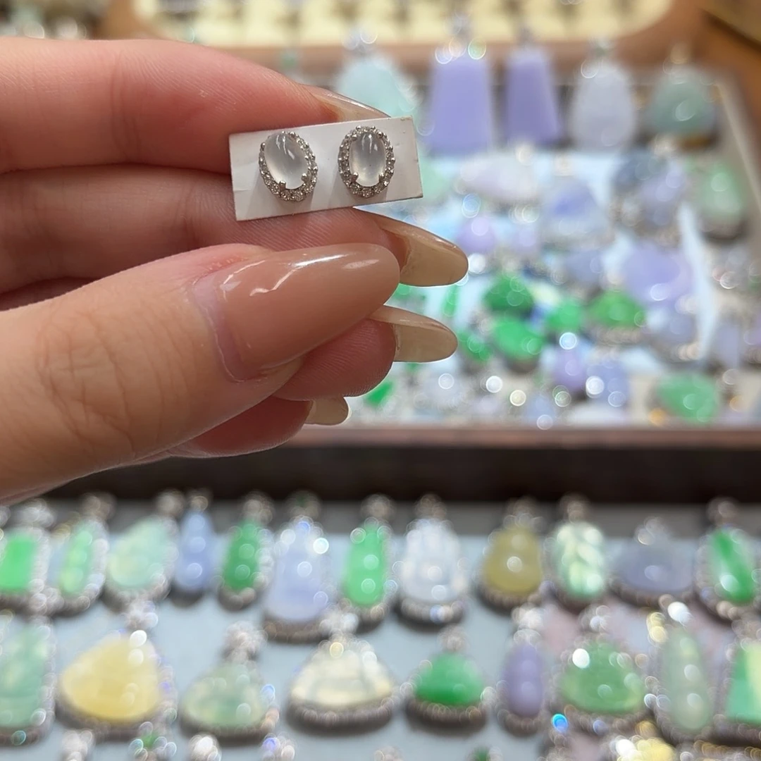 翡翠银S925镶嵌耳钉