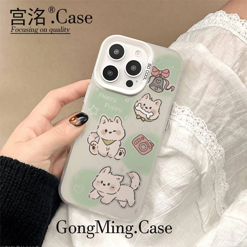 咬骨头三个狗彩银壳适用于iPhoneiPhone苹果16手机壳华为oppo小米