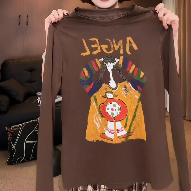 新款美式个性韩版卡通时尚长袖T恤女小众显瘦上衣LK2506523