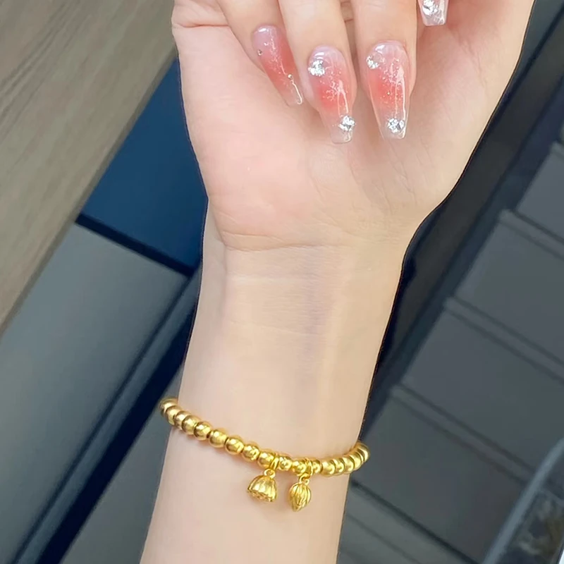 铜合金手链 简约轻奢素款大气两世欢金珠手链时尚气质百搭手串