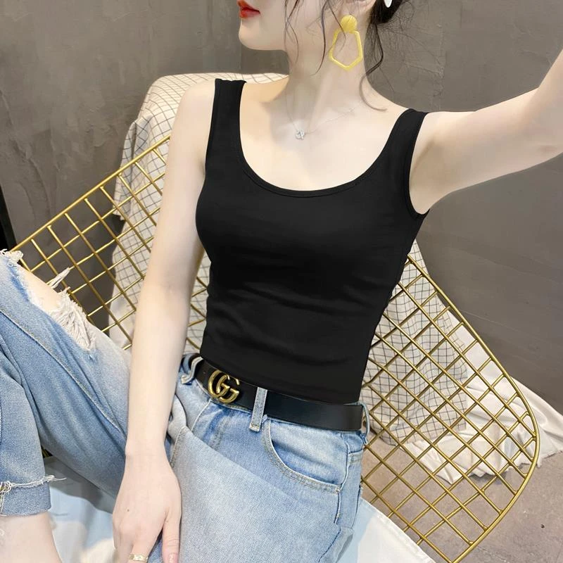 HTKD薄款u领美背吊带背心女内搭2025网红新款紧身莫代尔黑色打