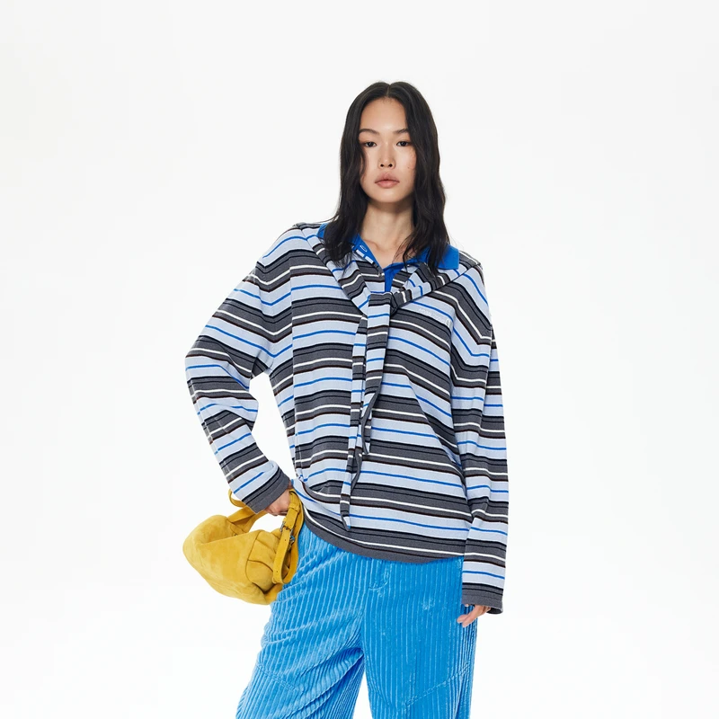 REVAN芮范蓝灰条纹polo领毛衫RL90601194