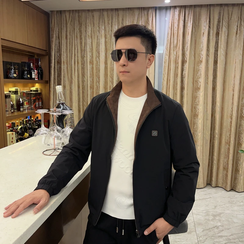 2024秋冬男士新款潮流外套印花轻奢欧货时尚休闲薄夹克9131