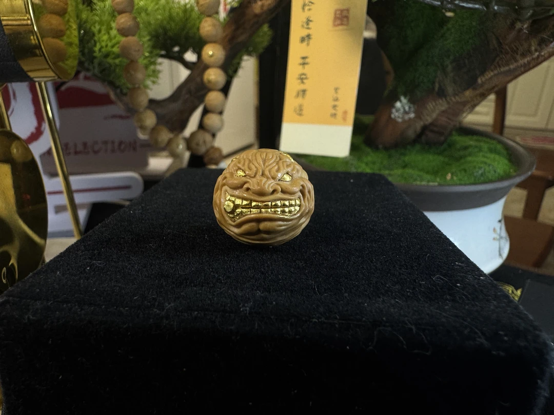 梵仙FANXIAN烟鬼精工手雕刻猴头核桃单籽24k纯黄镶嵌紫金鼠老型