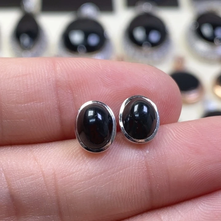 翡翠耳饰18K金镶嵌缅甸天然翡翠墨翠