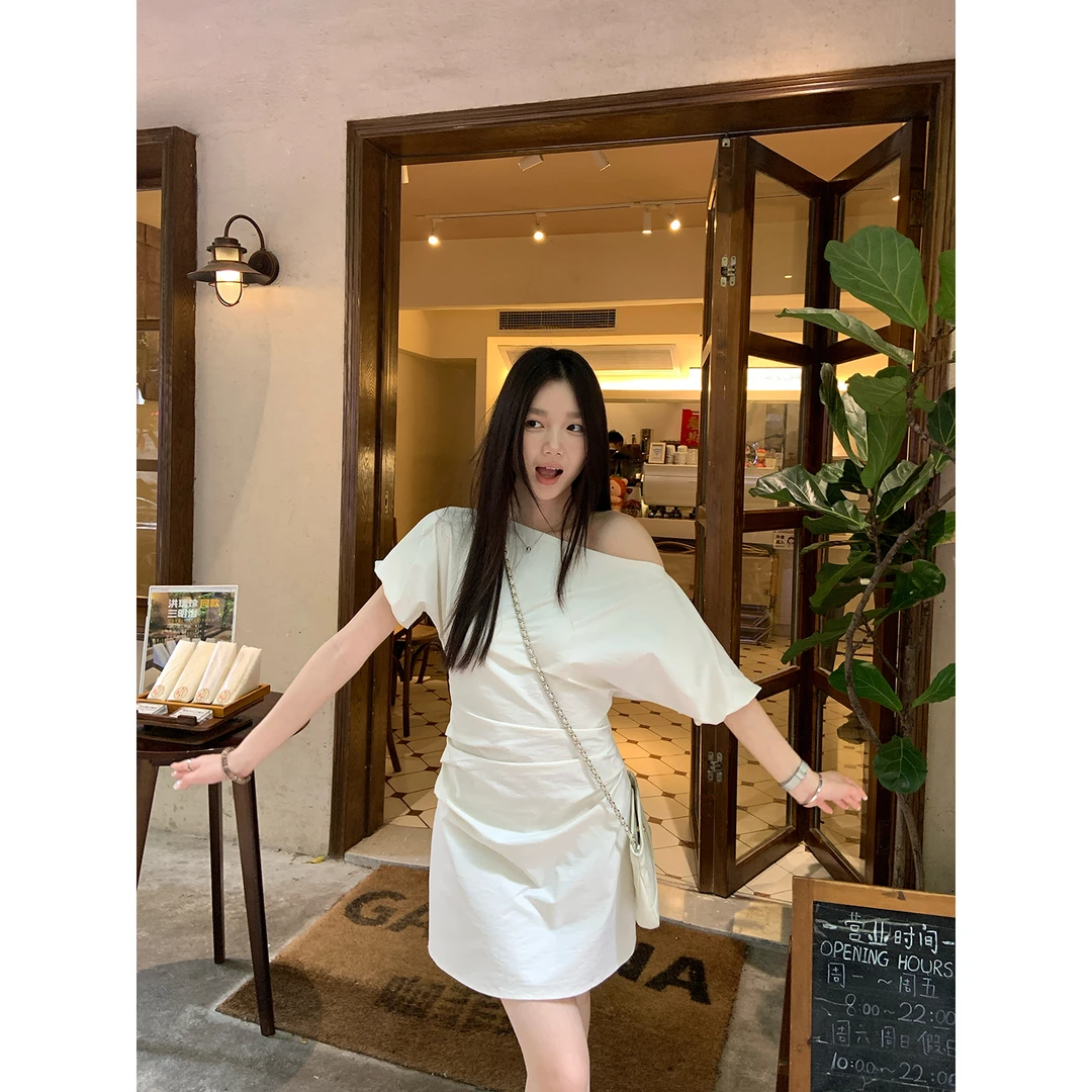 YOKLASS少女家【清清】杏色斜肩泡泡袖连衣裙L34916S52 L35155S52