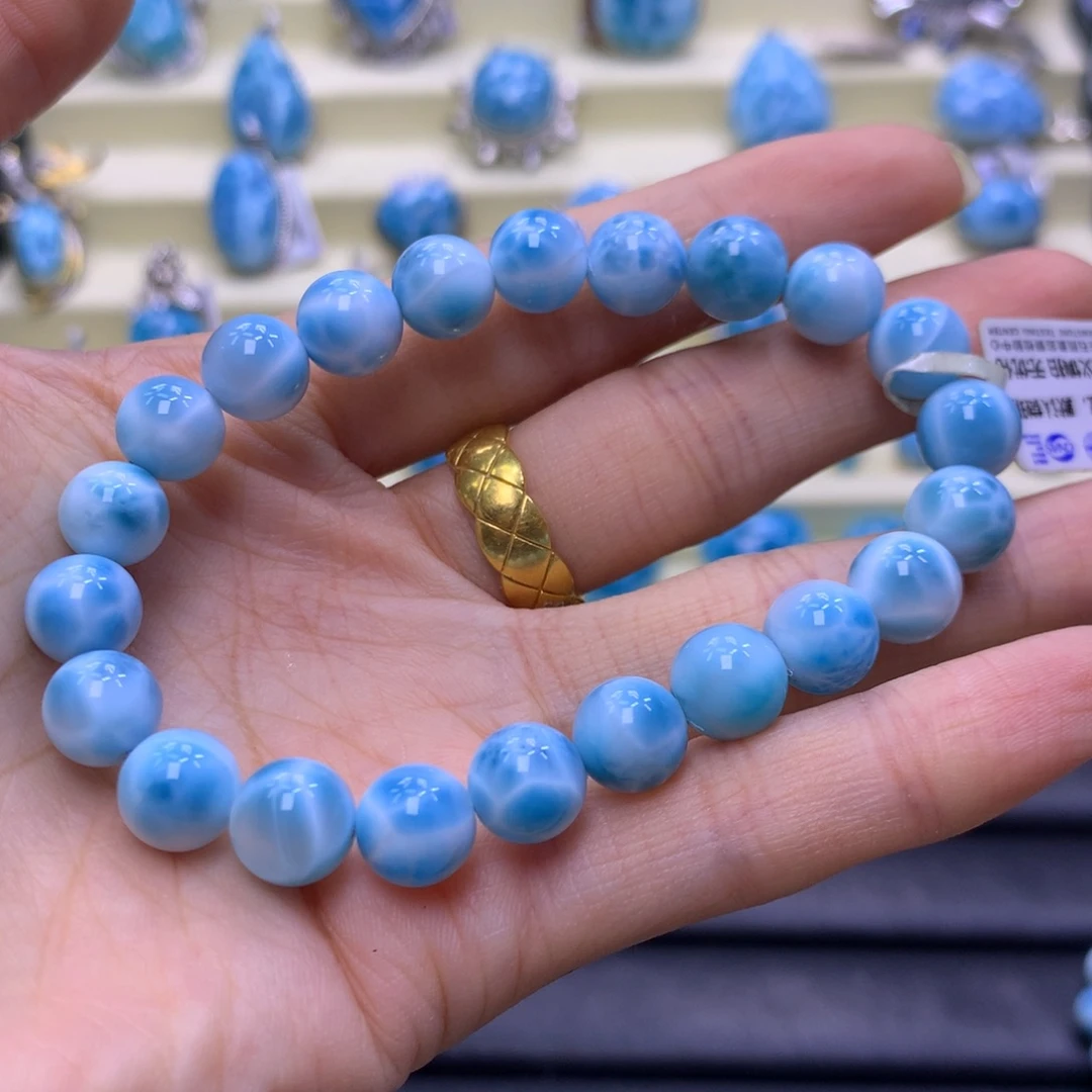 未镶嵌针钠钙石（海纹石）手链精品艳蓝龟背9m