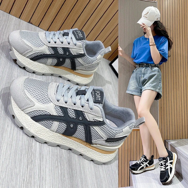 爆款网面阿甘鞋女真皮2025新款夏季透气女鞋轻便显脚小百搭德训鞋