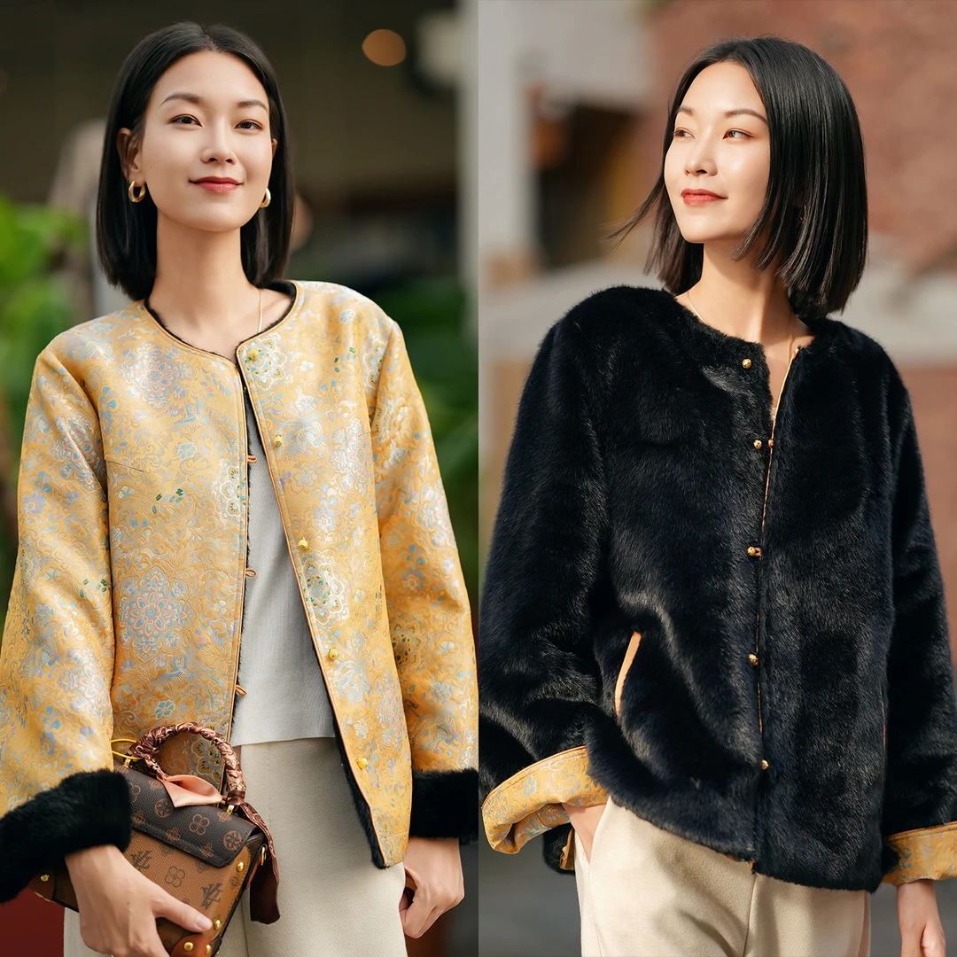 【原茧/宝相花】桑蚕丝宋锦国风新中式冬季女装显瘦保暖外套款XZ666