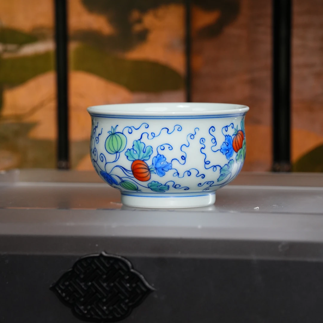 立勤堂斗彩青花西瓜炉式杯景德镇陶瓷茶具男女士泡茶专用茶杯