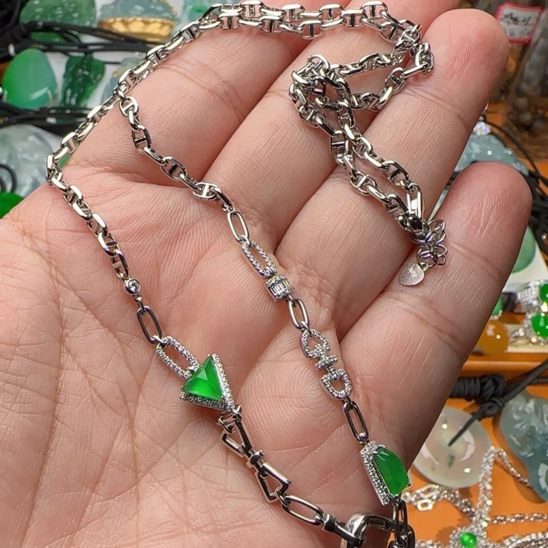 翡翠18K金镶嵌颈饰万能链