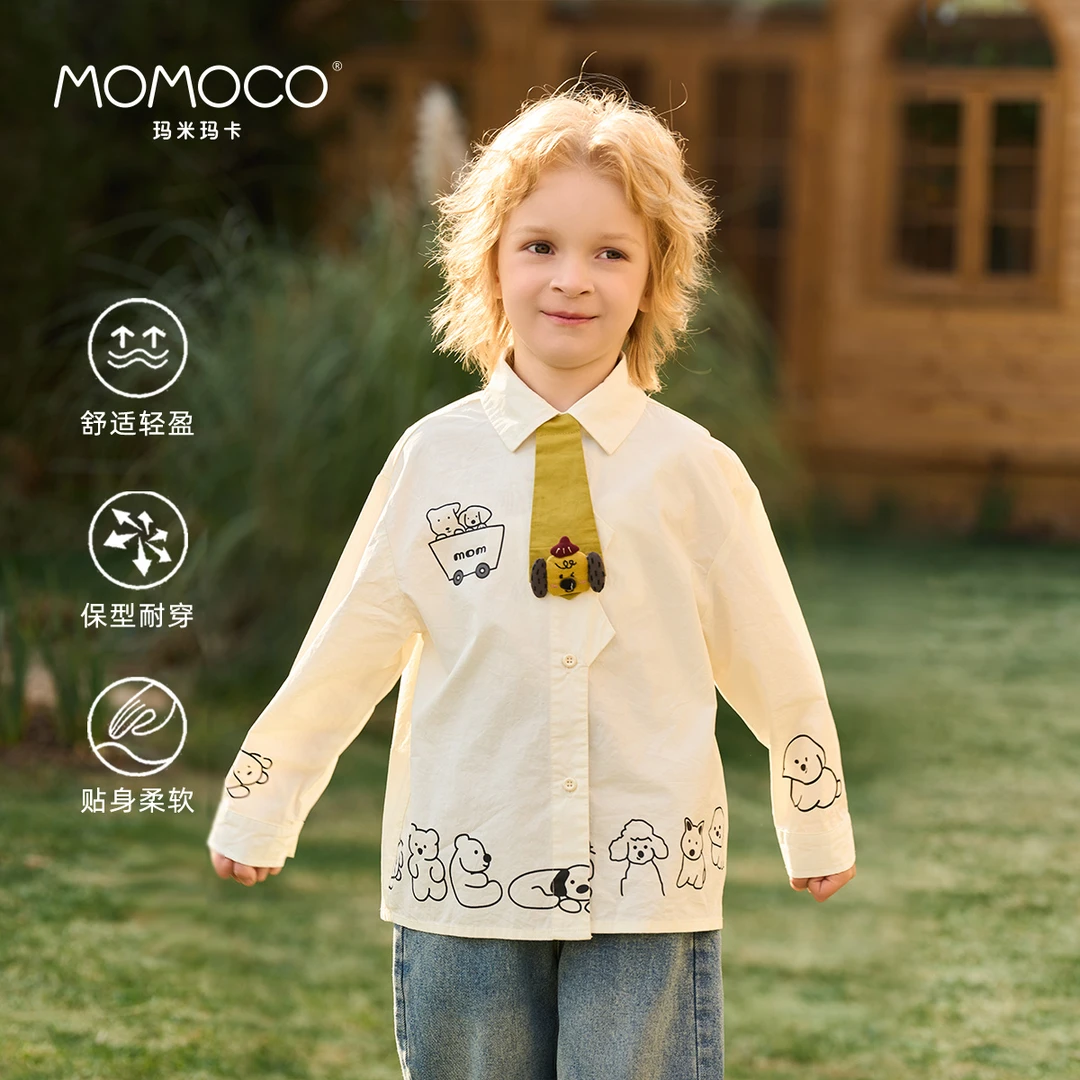 MOMOCO欧若风春季男童韩系公仔领带印花衬衫77130234009