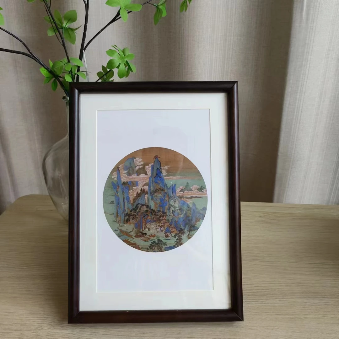 【648】A4青绿山水图纯实木框客厅卧室家居摆台装饰画
