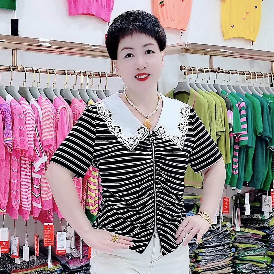 717901  A档经典条纹白领衫