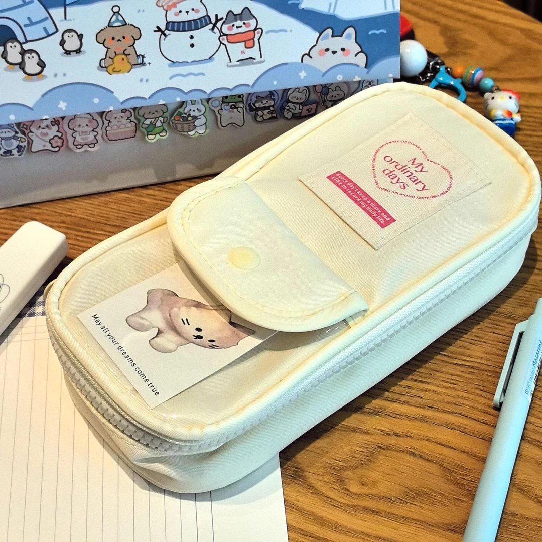 ins日系高颜值笔袋少女心大容量文具盒多功能学生复古文具收纳qt