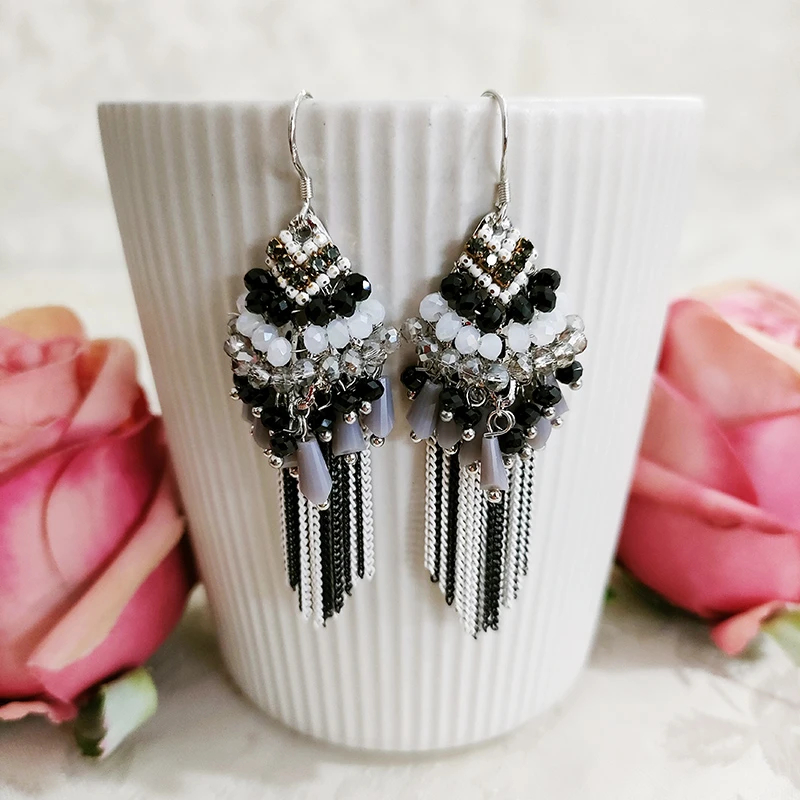 铜合金玻璃耳饰 民族风手工编织流苏耳环1659