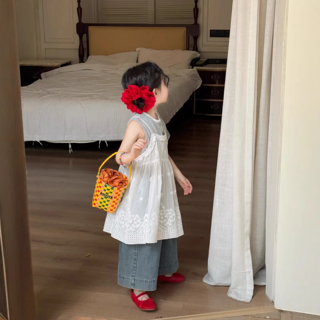 童装女童洋气连衣裙背心牛仔裤时髦百搭儿童简约蕾丝吊带裙洋气