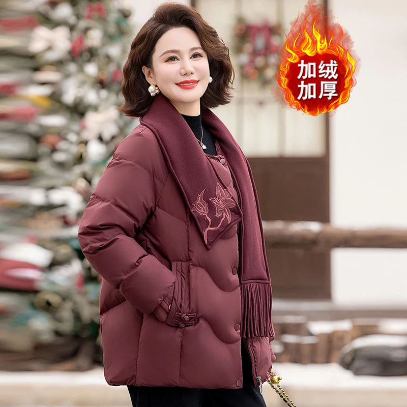 妈妈冬装加绒外套棉衣2025新款中老年女加厚保暖棉袄母亲时尚棉服