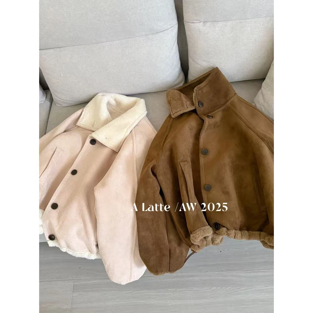 ALatte：克鲁学院/  20兔毛！ 麂皮绒复合一体防风外套