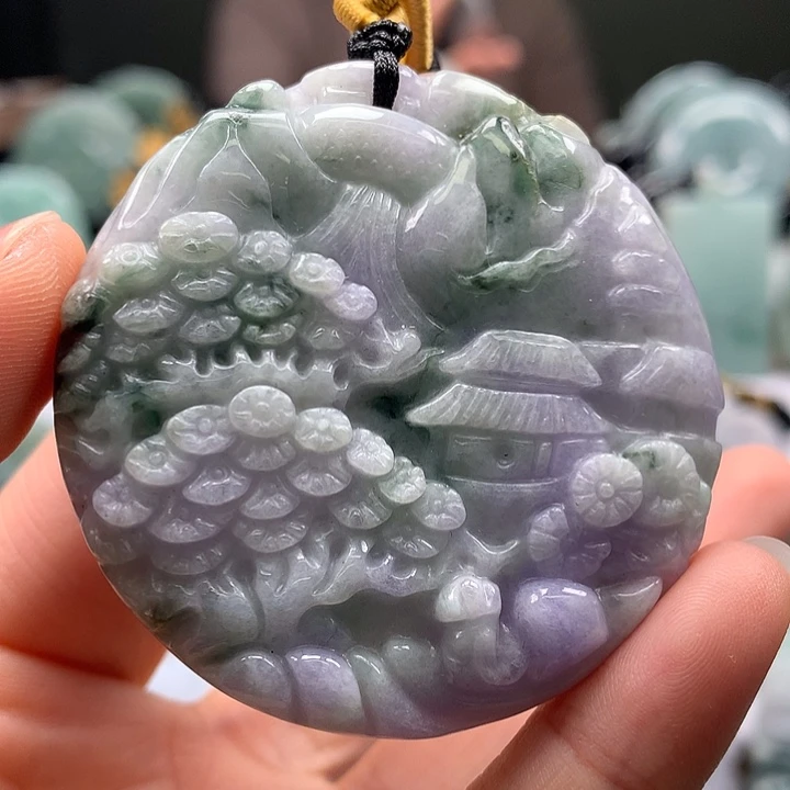 翡翠未镶嵌颈饰山水两面工艺福利