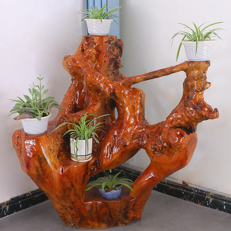 根雕花架实木树根盆景架天然木根香樟木花盆架根艺底座HB10482