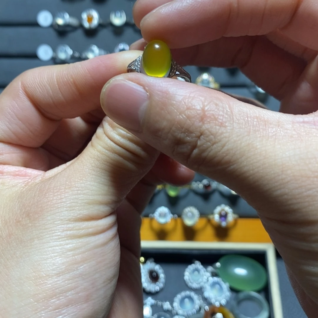 蛇纹石玉戒指银S925镶嵌故*