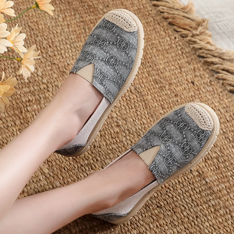 懒人鞋女一脚蹬布鞋厚底百搭透气渔夫鞋休闲舒适老北京布鞋女新款