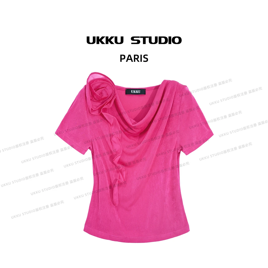 白白【UKKUSTUDIO】休闲设计师百搭短款女装气质夏季上衣514099