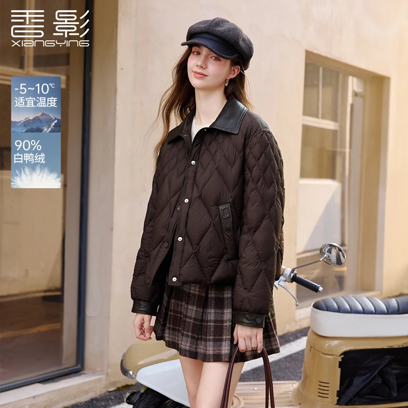 小北专属】Y85W026羽绒服香影翻领轻薄羽绒服女冬季新款菱格拼