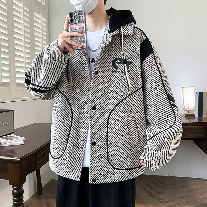 青少年夹克男潮牌可以脱卸帽春秋季休闲时尚外套男生宽松连帽衣服