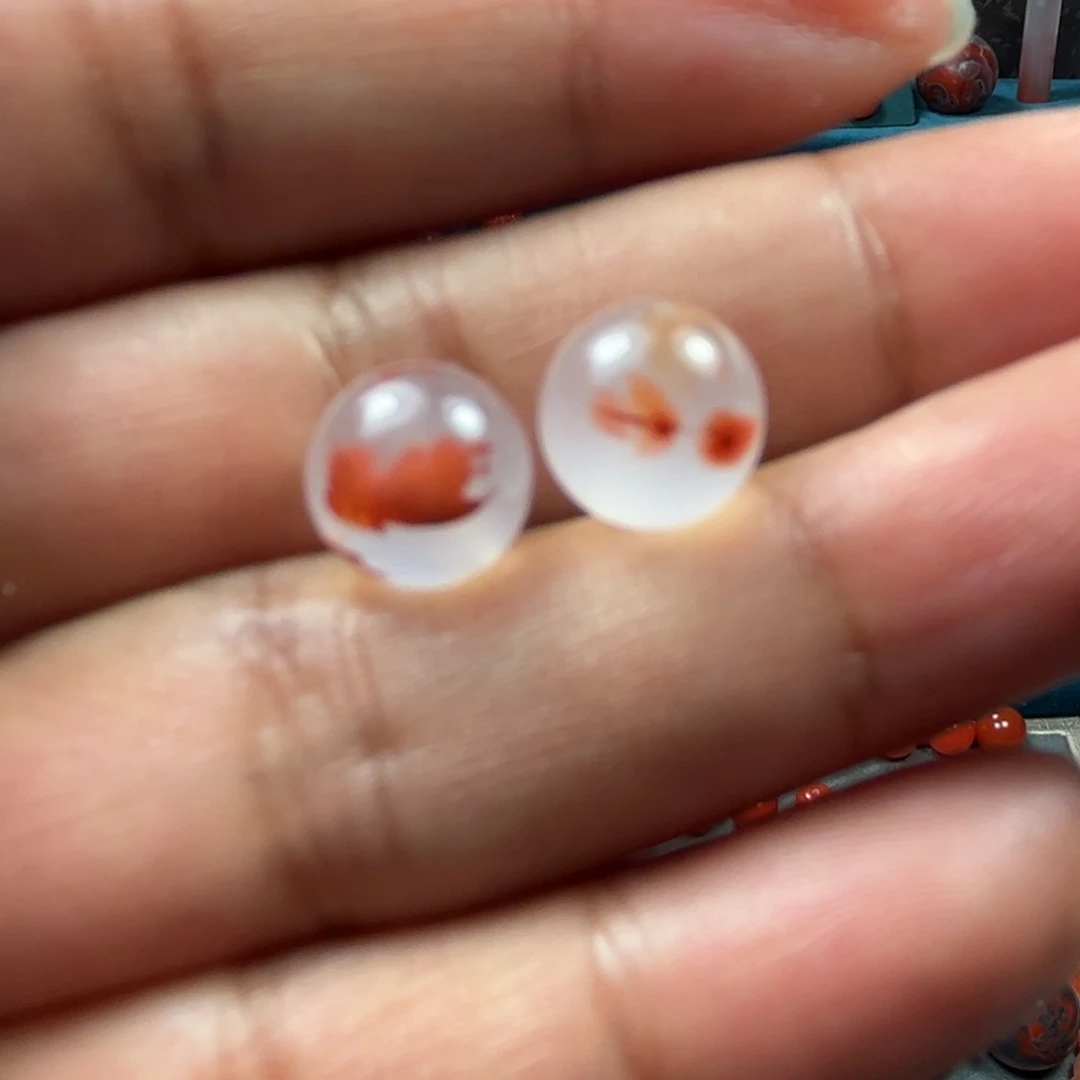 南红玛瑙冰飘对珠未镶嵌