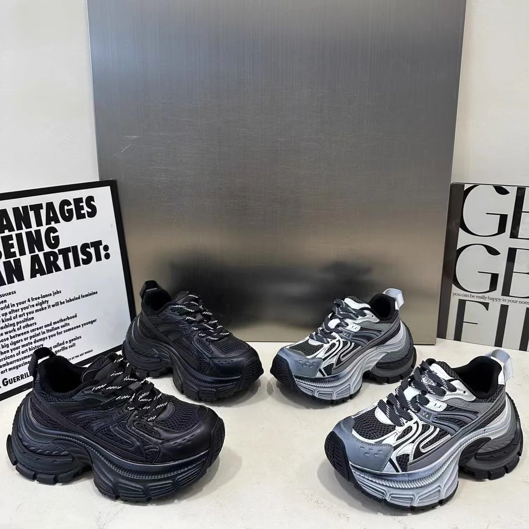 欧洲站2025春季新款厚底增高网面老爹鞋女时尚炸街百搭休闲运动鞋