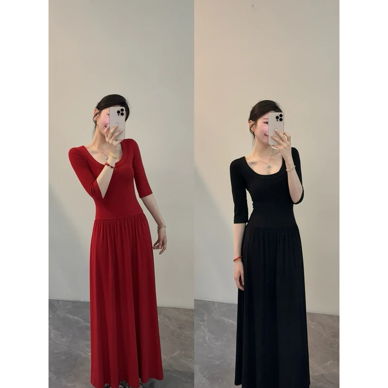 【颂宋】夏季新款半袖大摆连衣裙气质显瘦收腰复古法式裙子DT1169