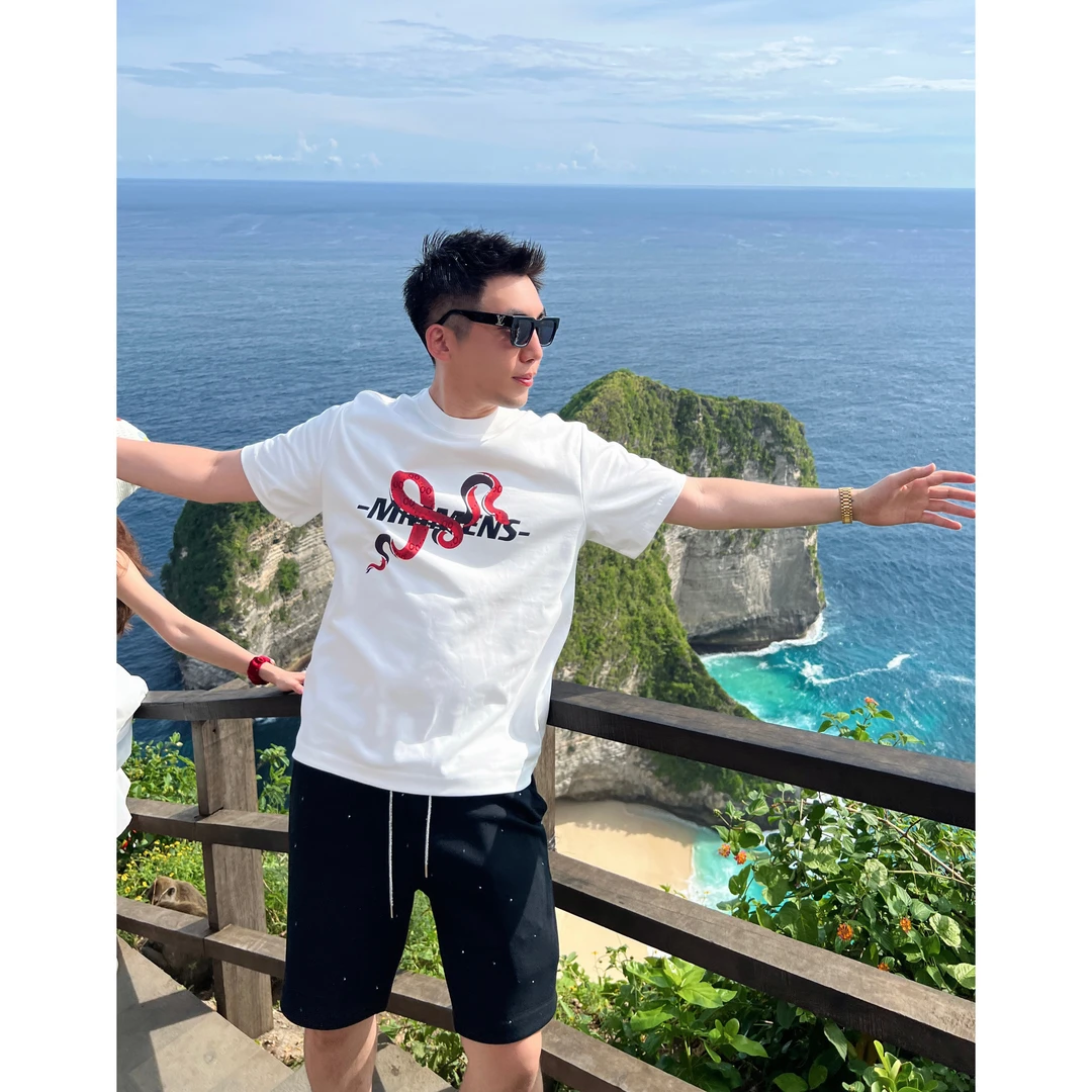 【红蛇限定】25夏季液氨棉彩钻点缀撞色简约短袖T恤休闲圆领WYG9595