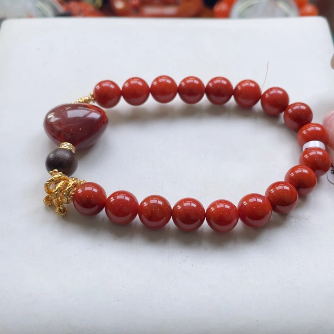 南红玛瑙银S925镶嵌川料南红满肉dly单圈8+mm