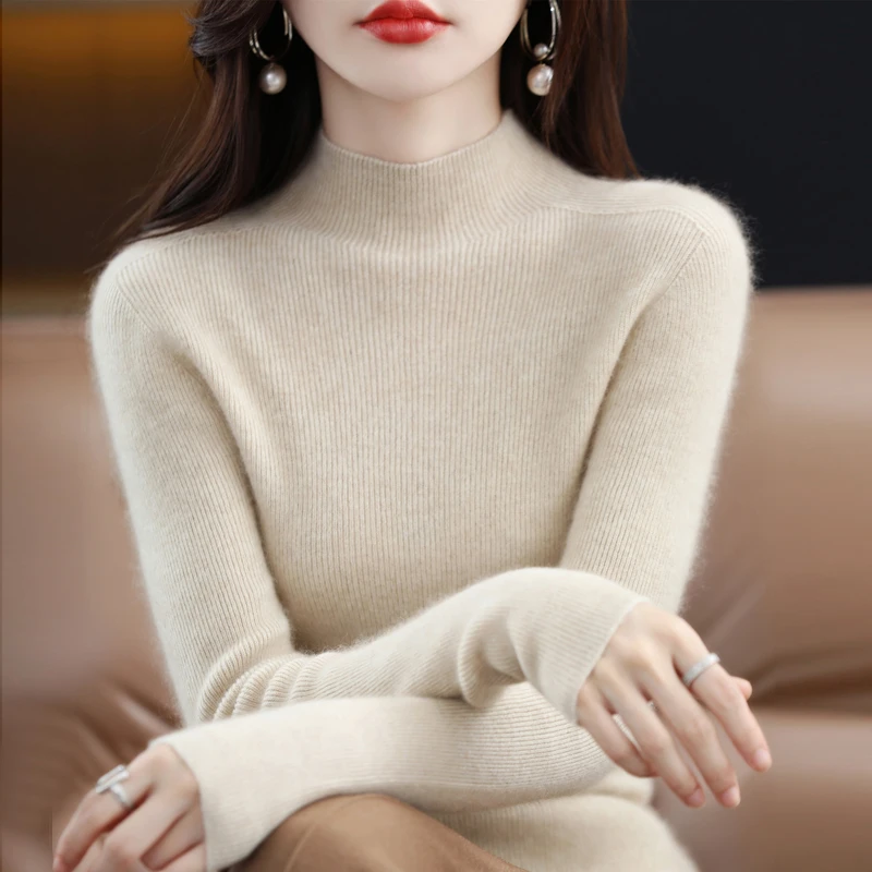 【一线成衣】半高领套头修身毛衫纯色内搭打底针织衫女2025新款